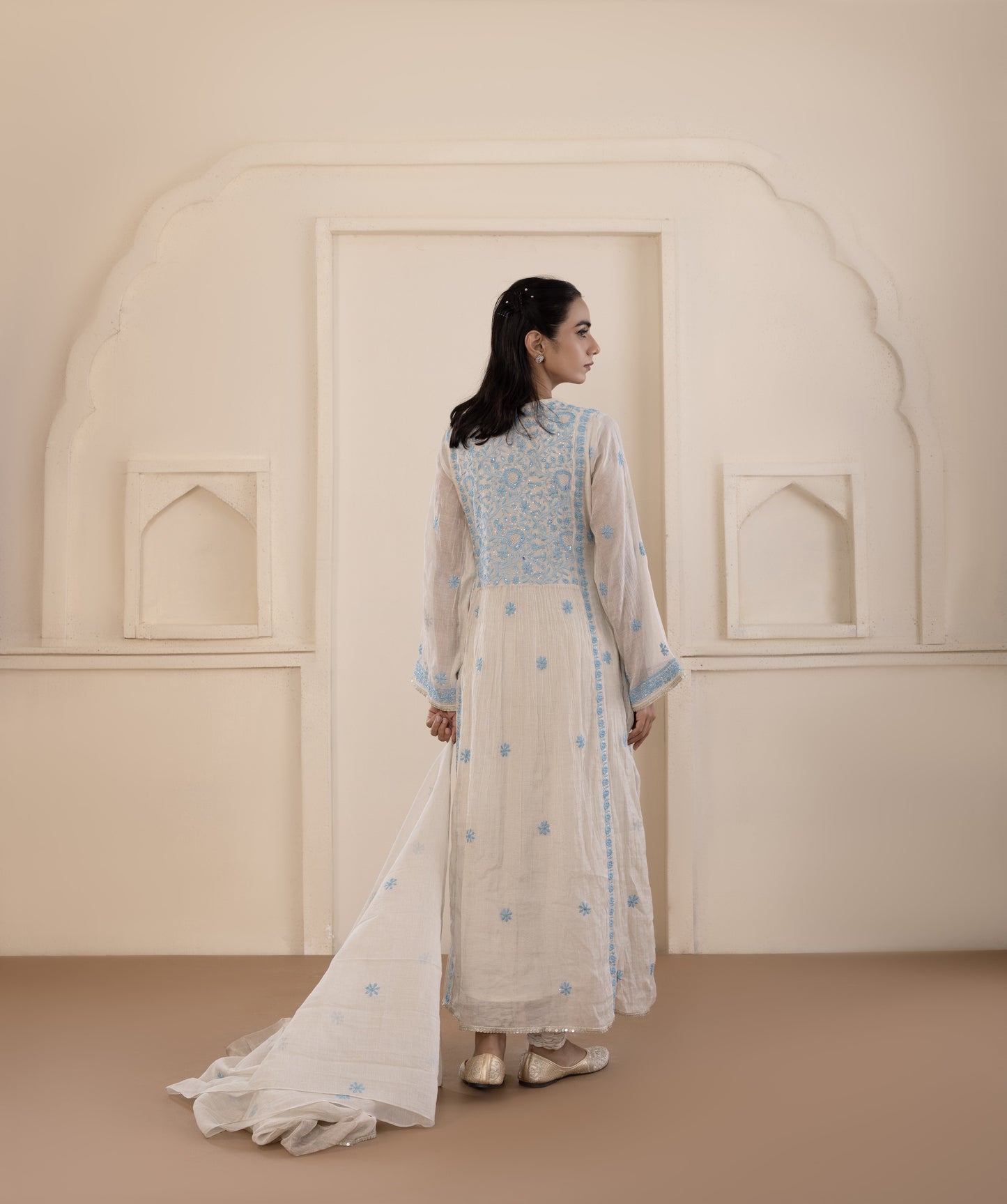 Silver Tissue Mukaish Angarkha Set