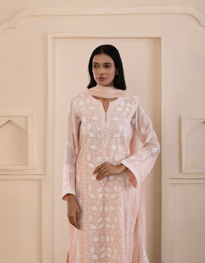 Baby Pink Lotus Mul Chanderi Suit Set