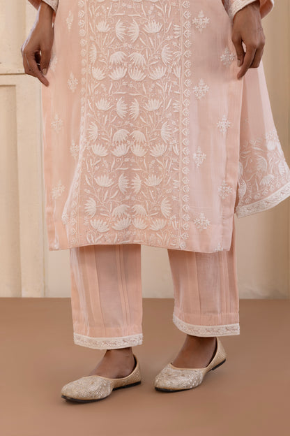 Baby Pink Lotus Mul Chanderi Suit Set