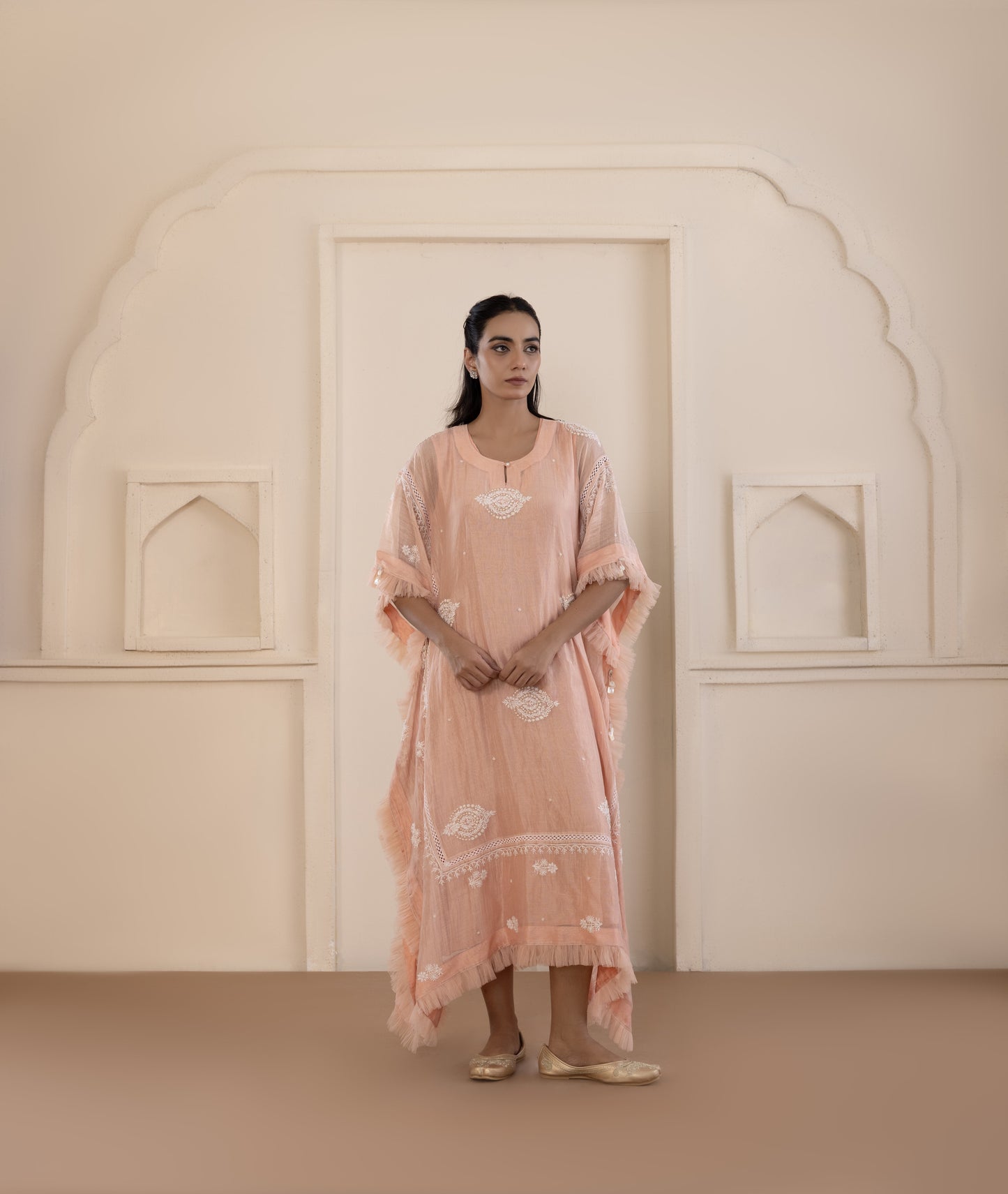 Shaded Peach Chikankari Kaftan