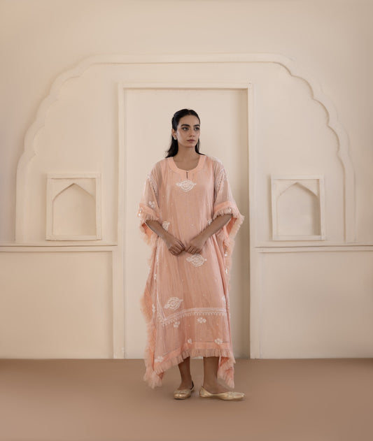 Shaded Peach Chikankari Kaftan