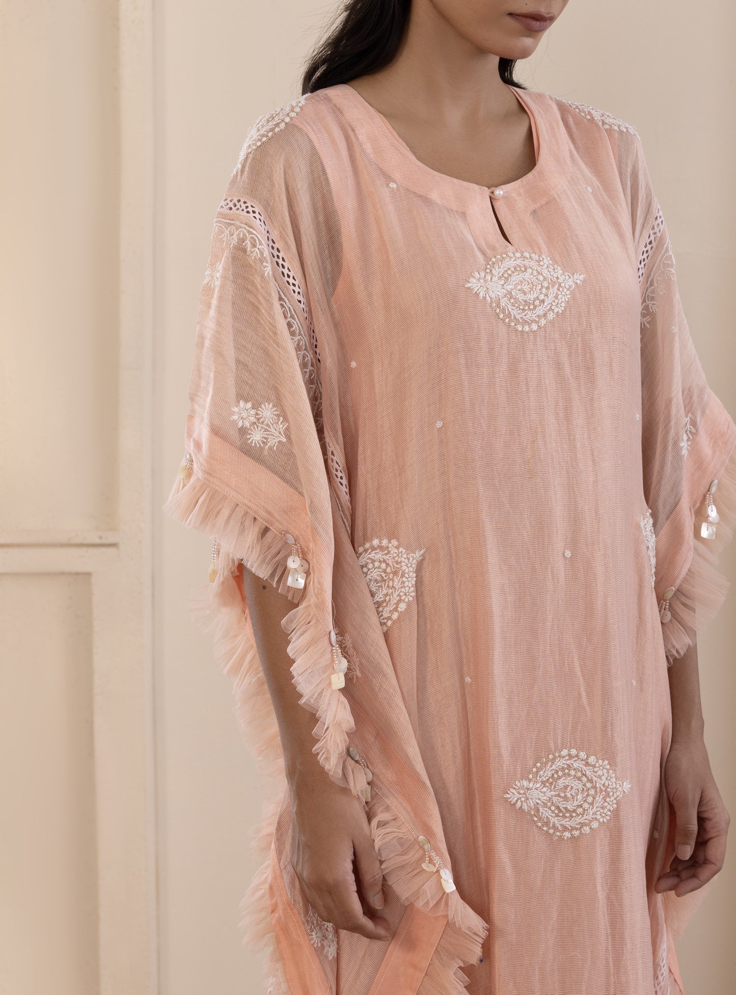 Shaded Peach Chikankari Kaftan