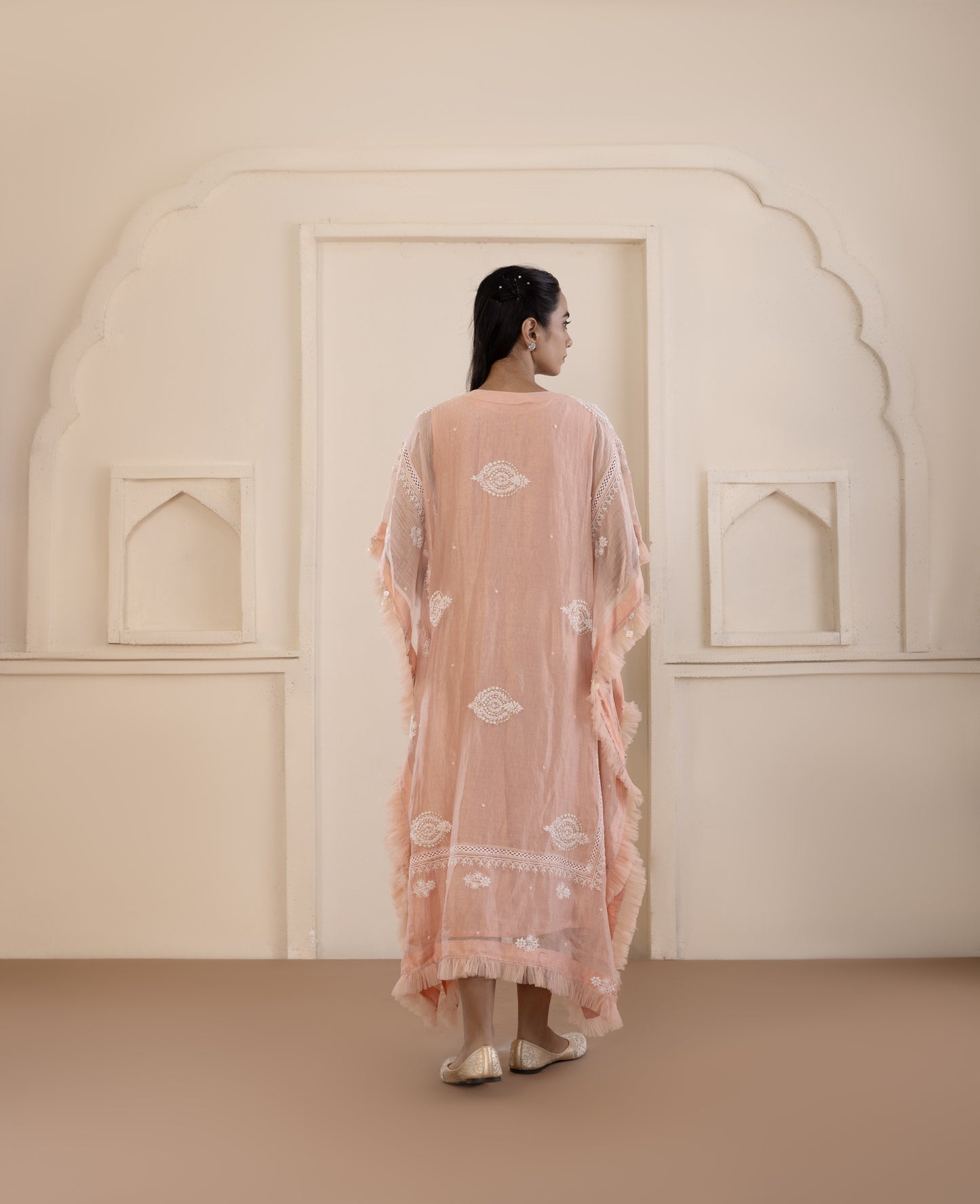 Shaded Peach Chikankari Kaftan