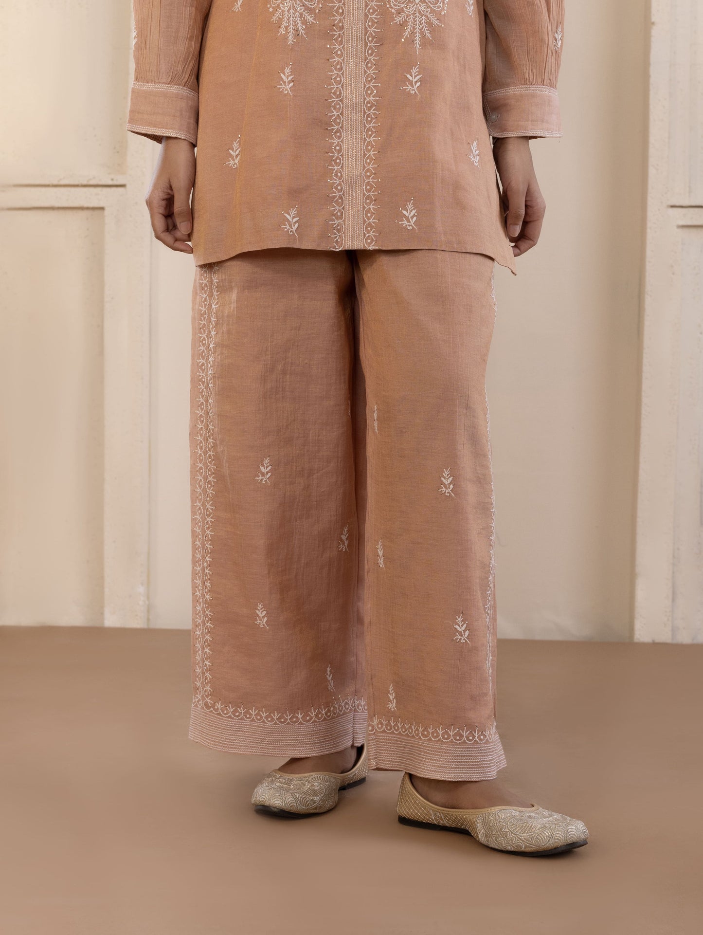 Peach Mukaish Tissue Co-ord Set