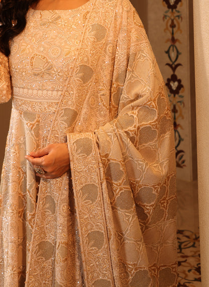 Ivory Anarkali with Kasab Jaali Set