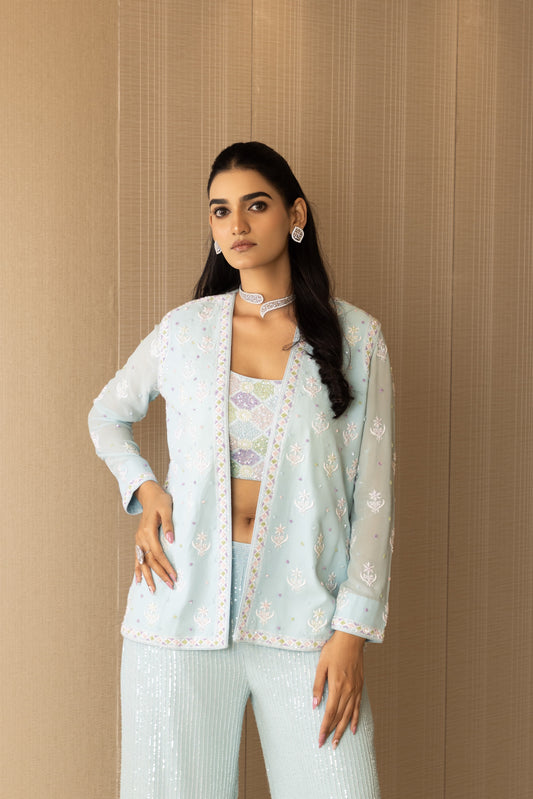 Ice Blue Embellished Co-ord Set