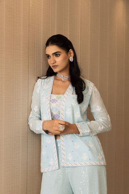 Ice Blue Embellished Co-ord Set