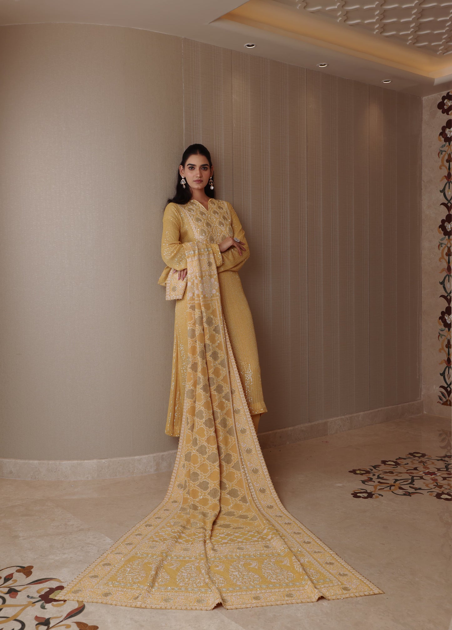 Sunflower Yellow Kasab Jaali Kurta Set