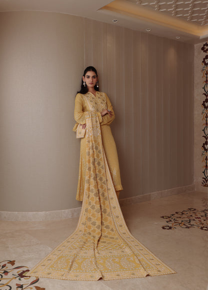 Sunflower Yellow Kasab Jaali Kurta Set