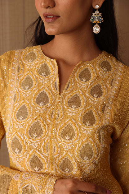 Sunflower Yellow Kasab Jaali Kurta Set