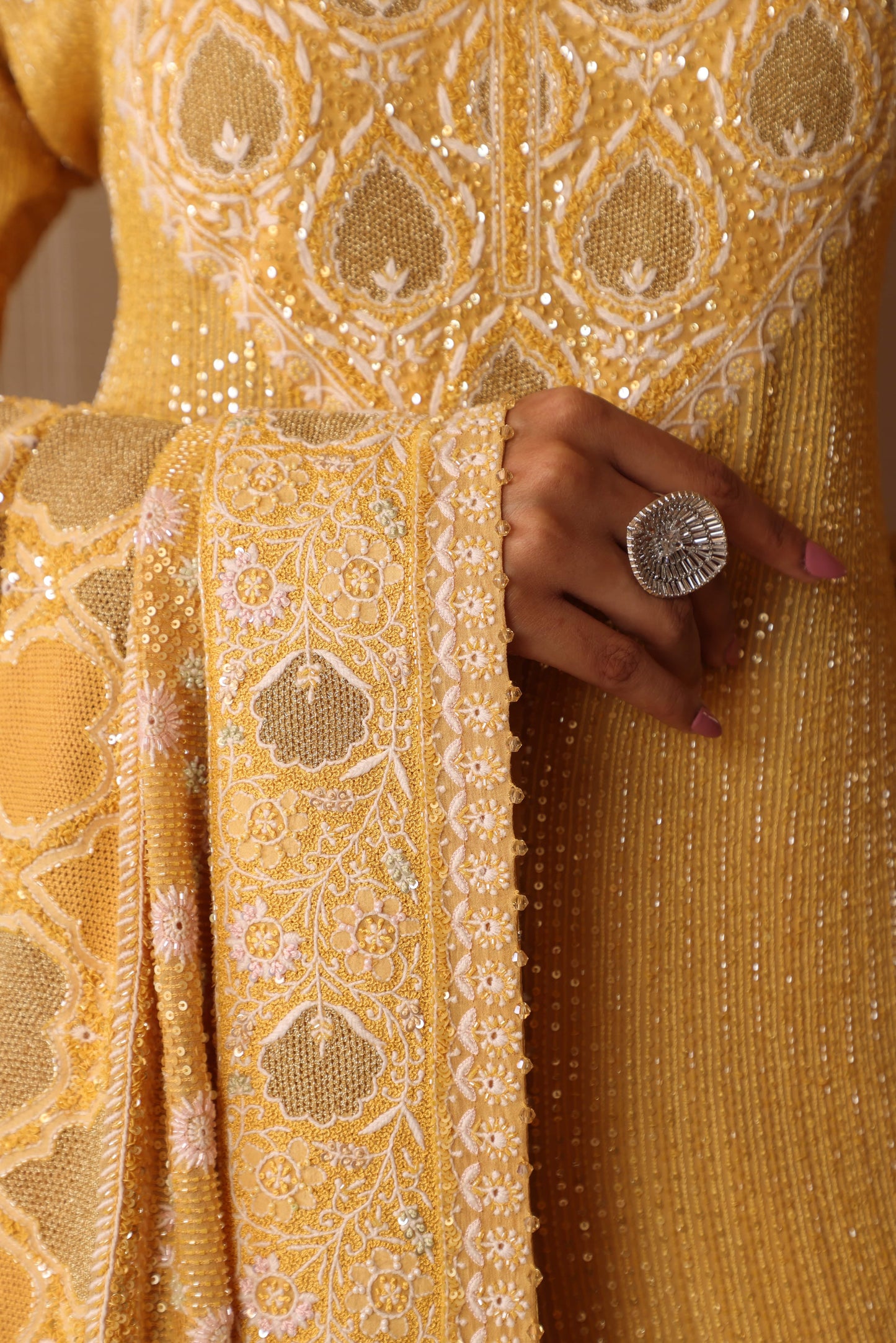 Sunflower Yellow Kasab Jaali Kurta Set