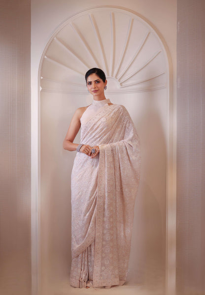 Rose Pink Do-Taar Embroidered Saree