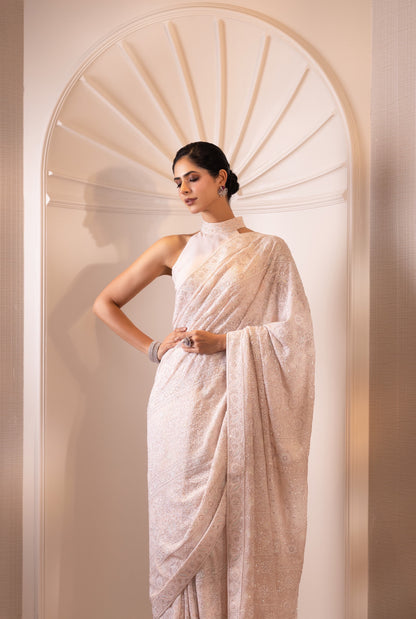 Rose Pink Do-Taar Embroidered Saree
