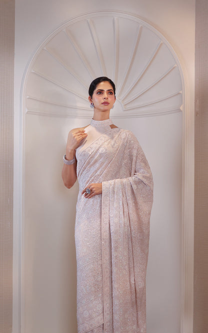 Rose Pink Do-Taar Embroidered Saree
