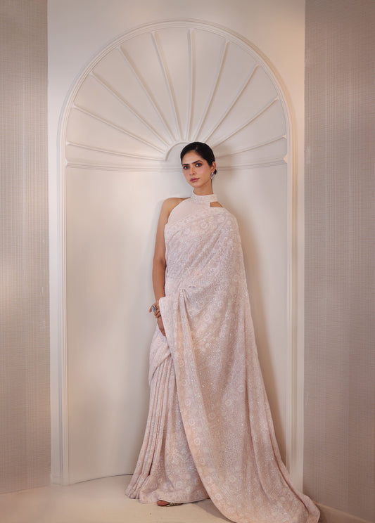 Rose Pink Do-Taar Embroidered Saree