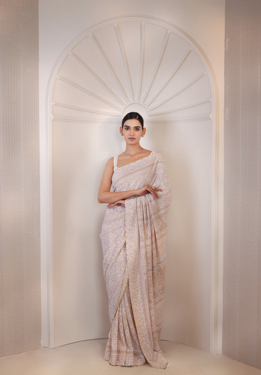 Ivory & Gold Do-Taar Embroidered Saree