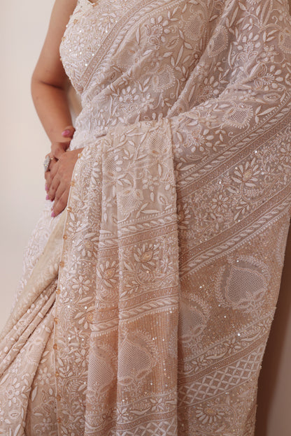 Ivory & Gold Do-Taar Embroidered Saree
