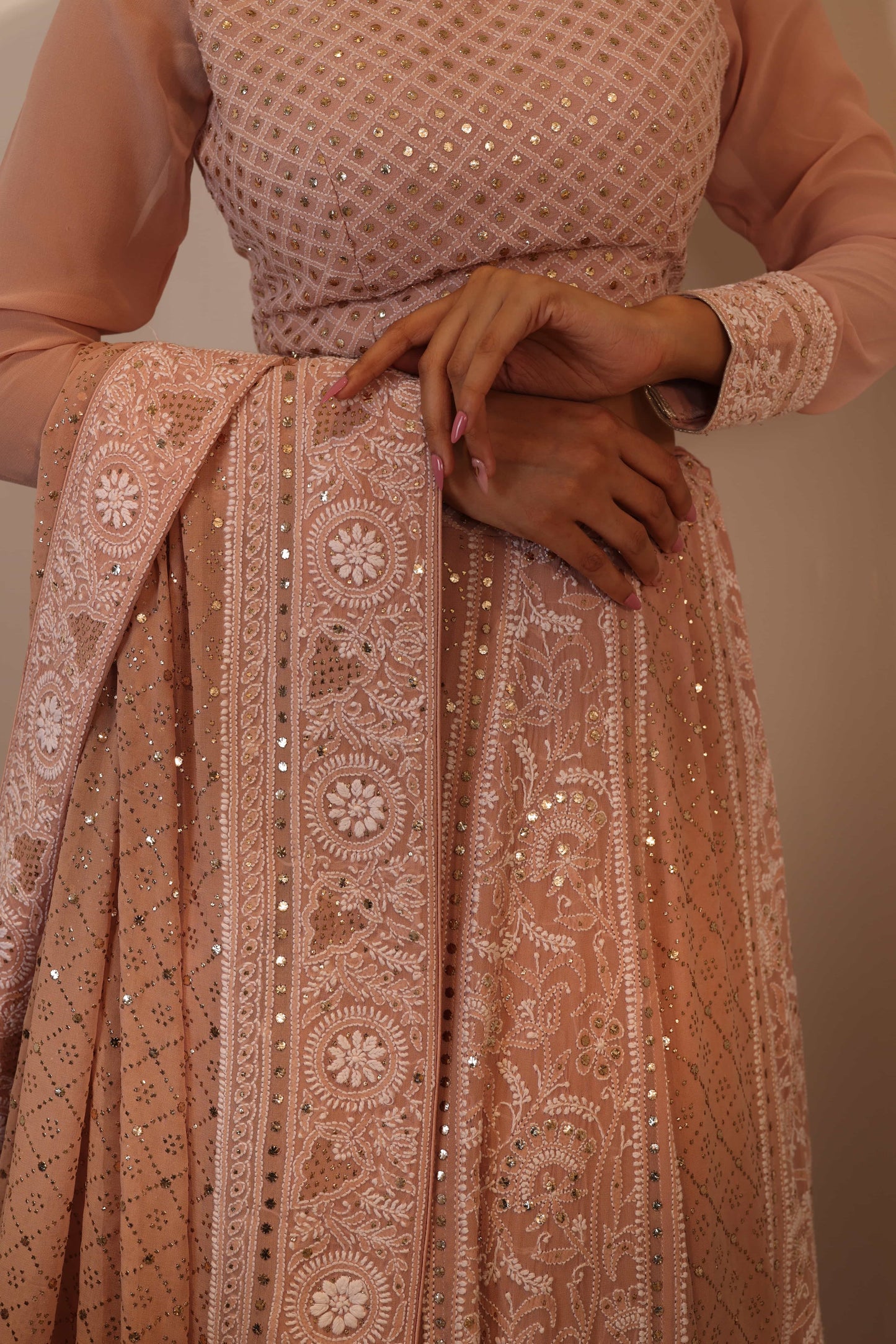 Blush Champagne Mukaish Lehenga