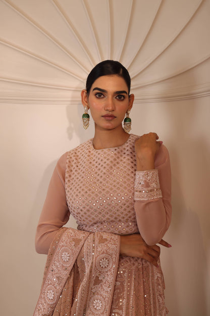 Blush Champagne Mukaish Lehenga