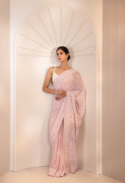 Blush Pink Sequinned Georgette Saree
