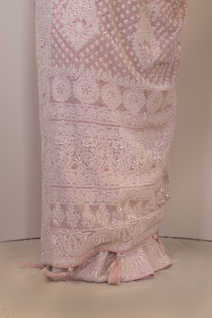 Blush Pink Sequinned Georgette Saree