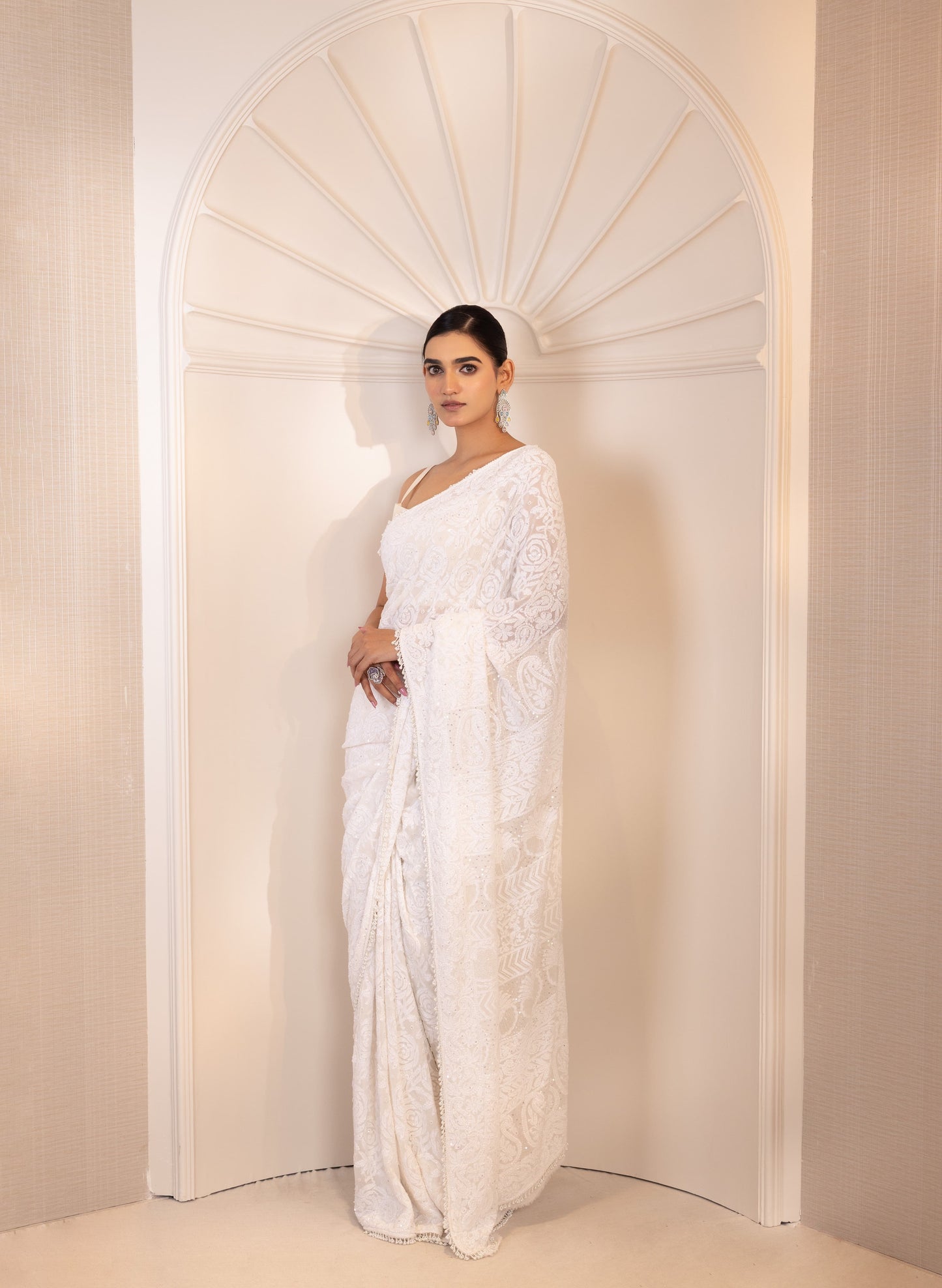 White Rose Chikankari Saree
