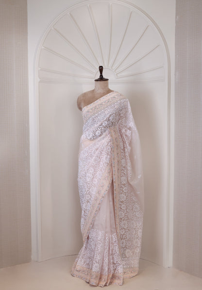 Light Pink Floral Organza Saree