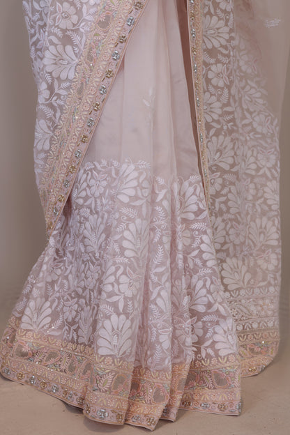 Light Pink Floral Organza Saree