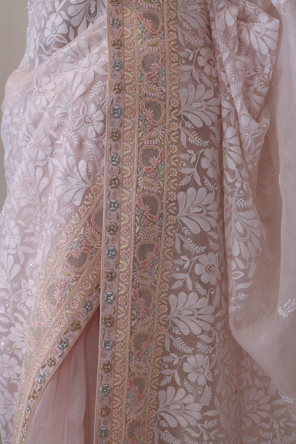 Light Pink Floral Organza Saree