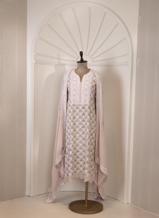 Blush Jaali Embroidered Suit Set