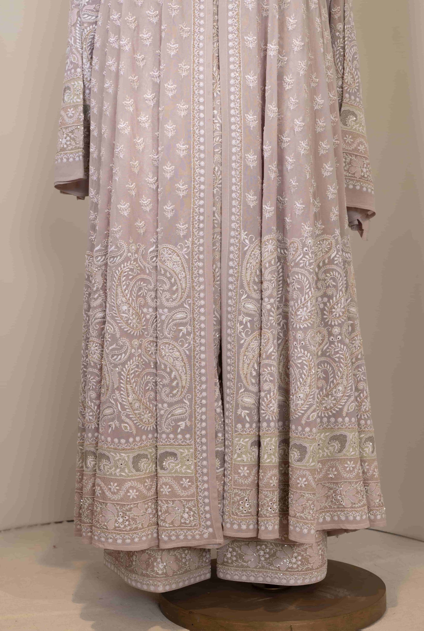 Mauve Paisley Chikankari Anarkali with Embroidered Pants