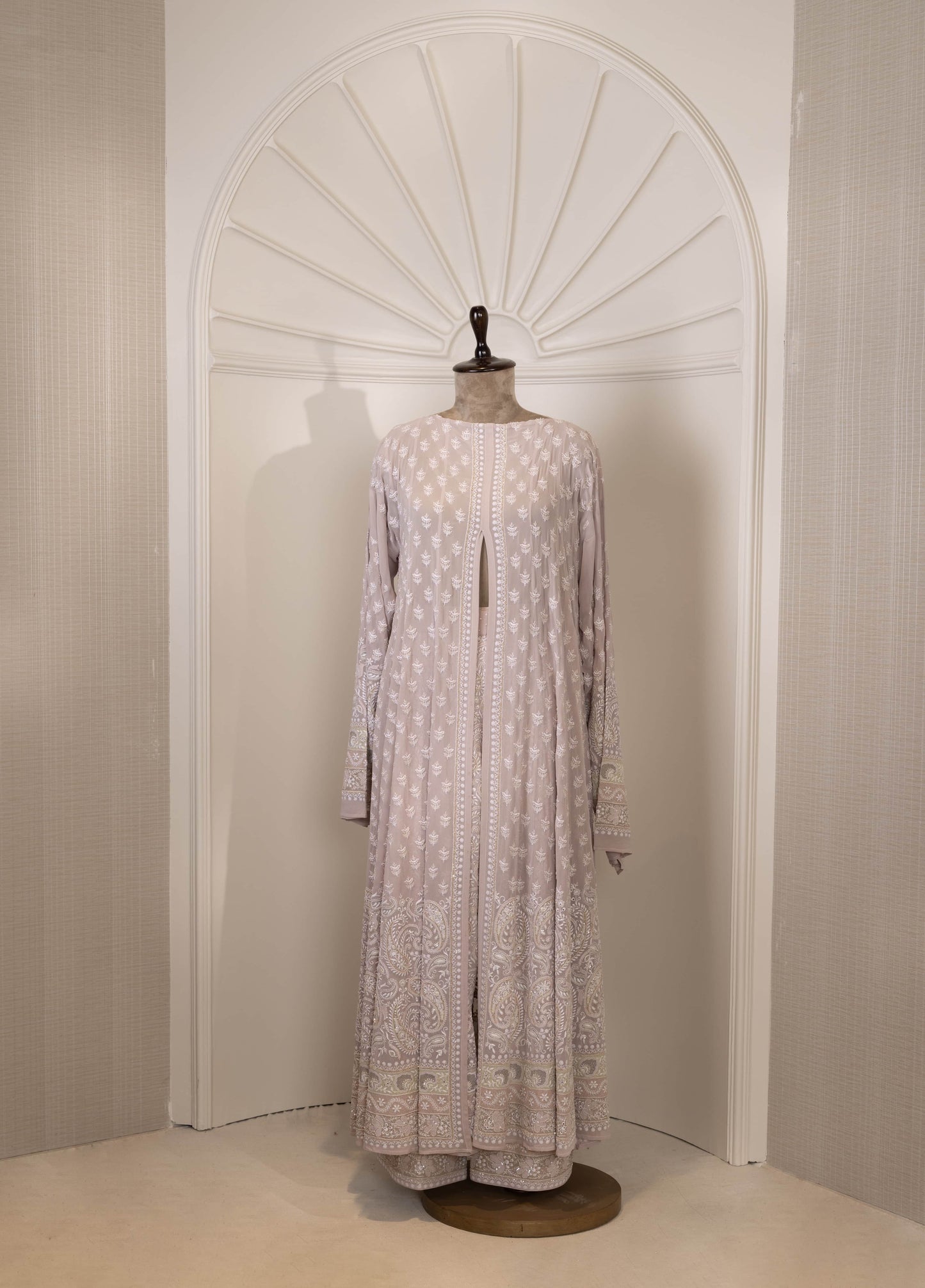 Mauve Paisley Chikankari Anarkali with Embroidered Pants