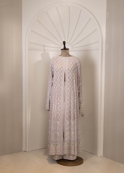 Mauve Paisley Chikankari Anarkali with Embroidered Pants