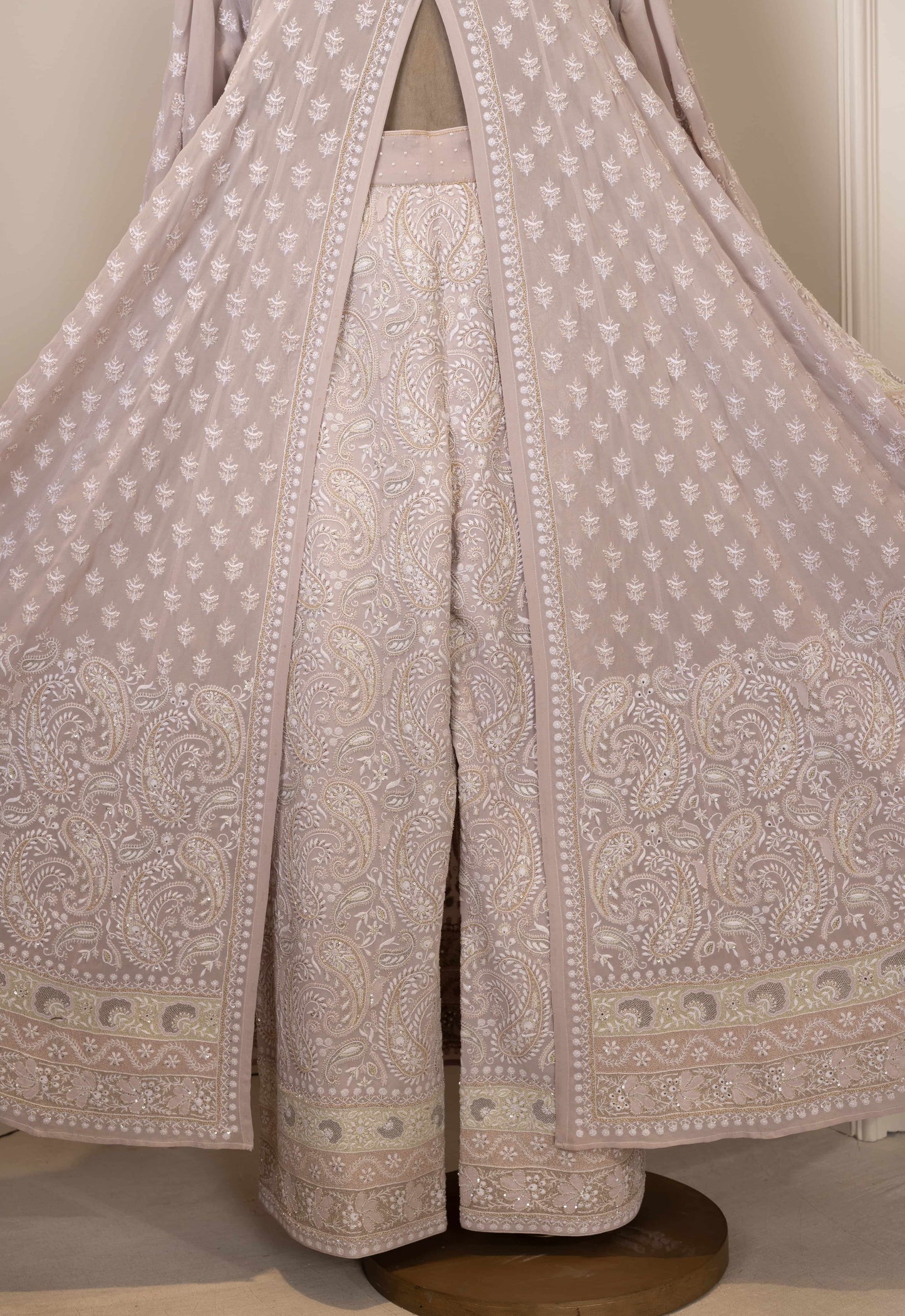 Mauve Paisley Chikankari Anarkali with Embroidered Pants